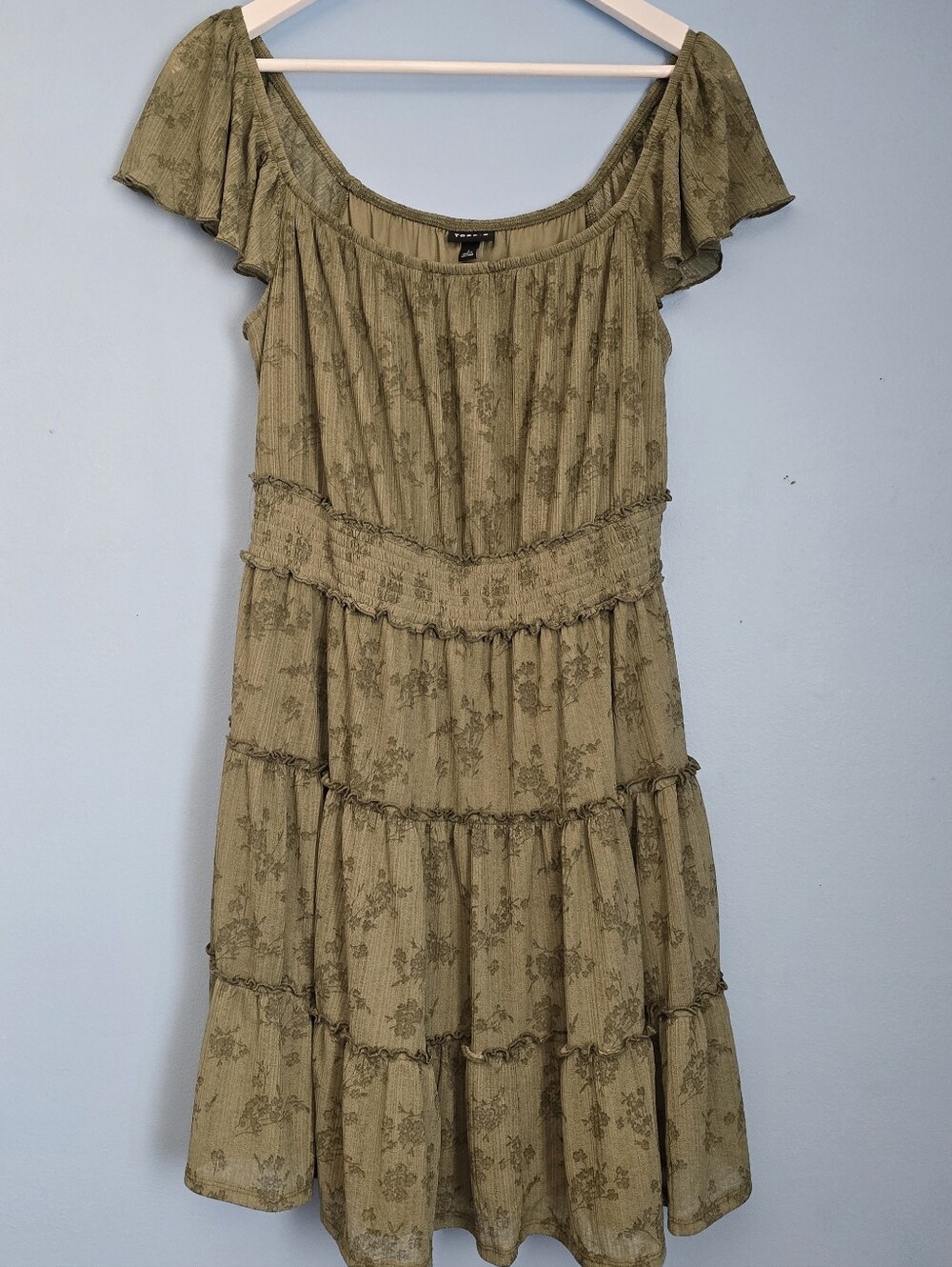 Torrid Green Whimsy Floral Mini Lace Flutter-Sleeve Tiered Dress 1X NWT Pockets